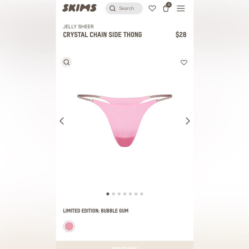 SKIMS jelly sheer crystal chain side thong size M-XL in bubble gum NWT.